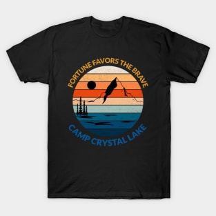 Fortune Favors the Brave Camp Crystal Lake Retro Halloween Design T-Shirt